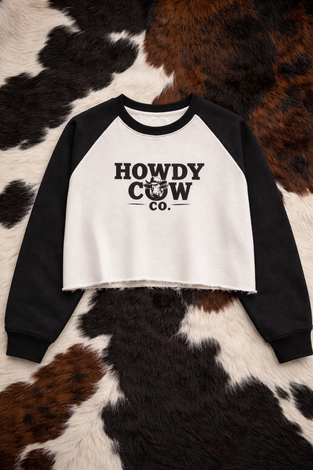 Howdy Cow Co. Raw-Hem Crop Sweatshirt