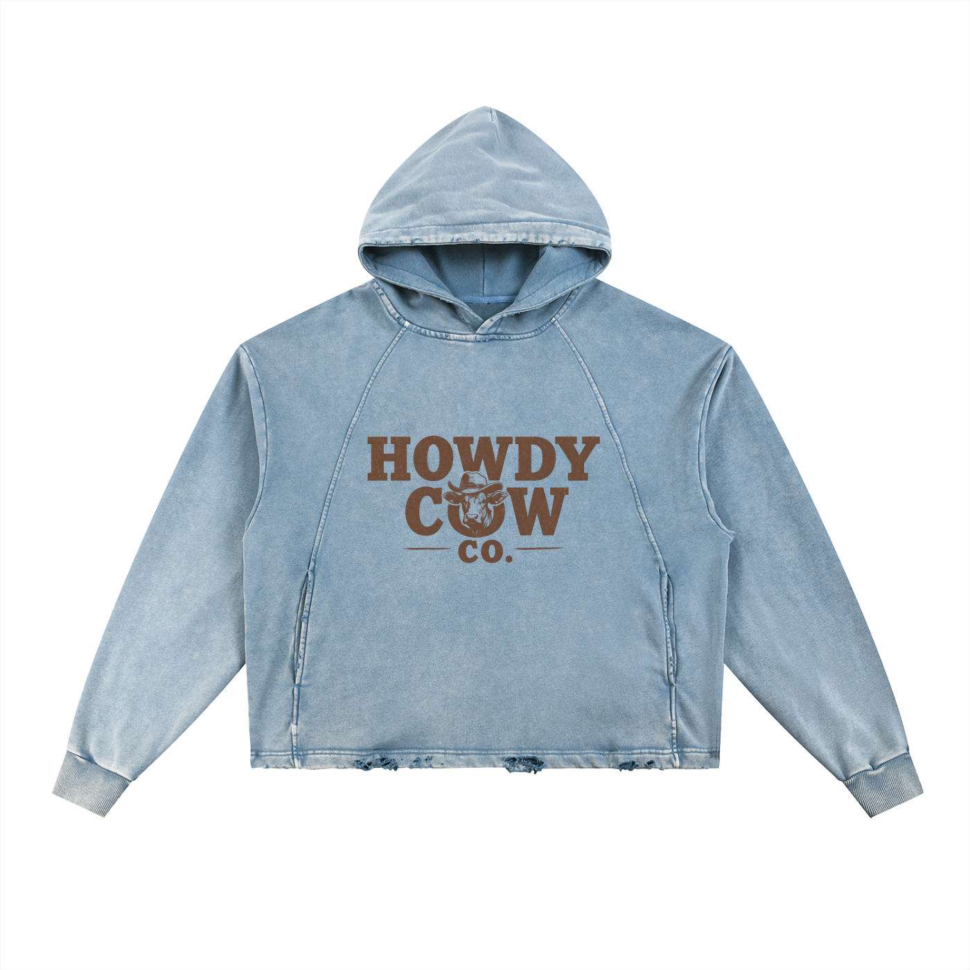 Howdy Cow Co. Vintage Washed Frayed-Hem Hoodie