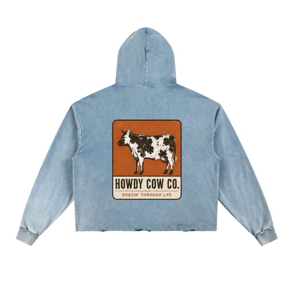 Vintage Washed Frayed-Hem Hoodie