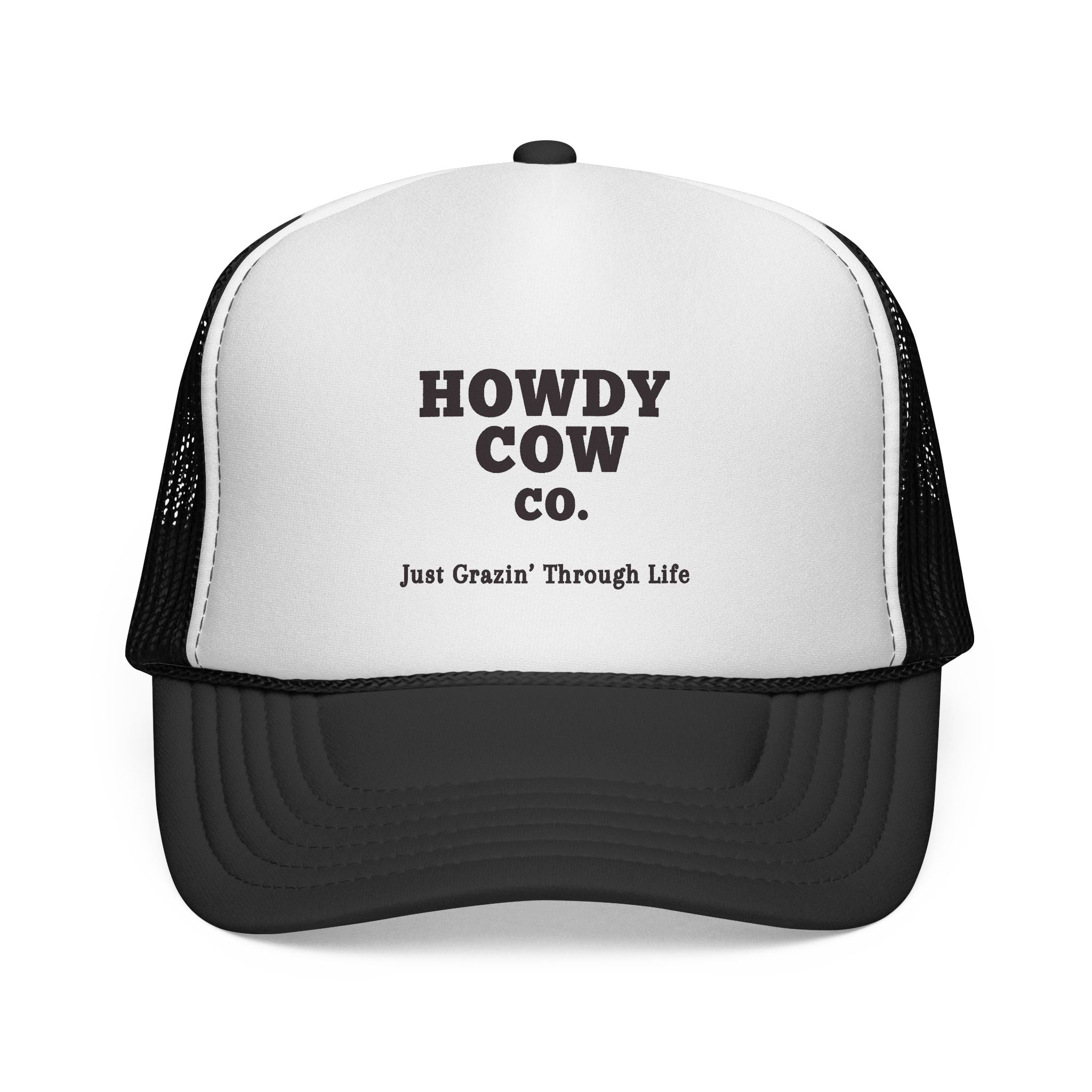 Howdy Cow Co. Trucker Hat — 'Just Grazin' Through Life' Retro Ranch Cap
