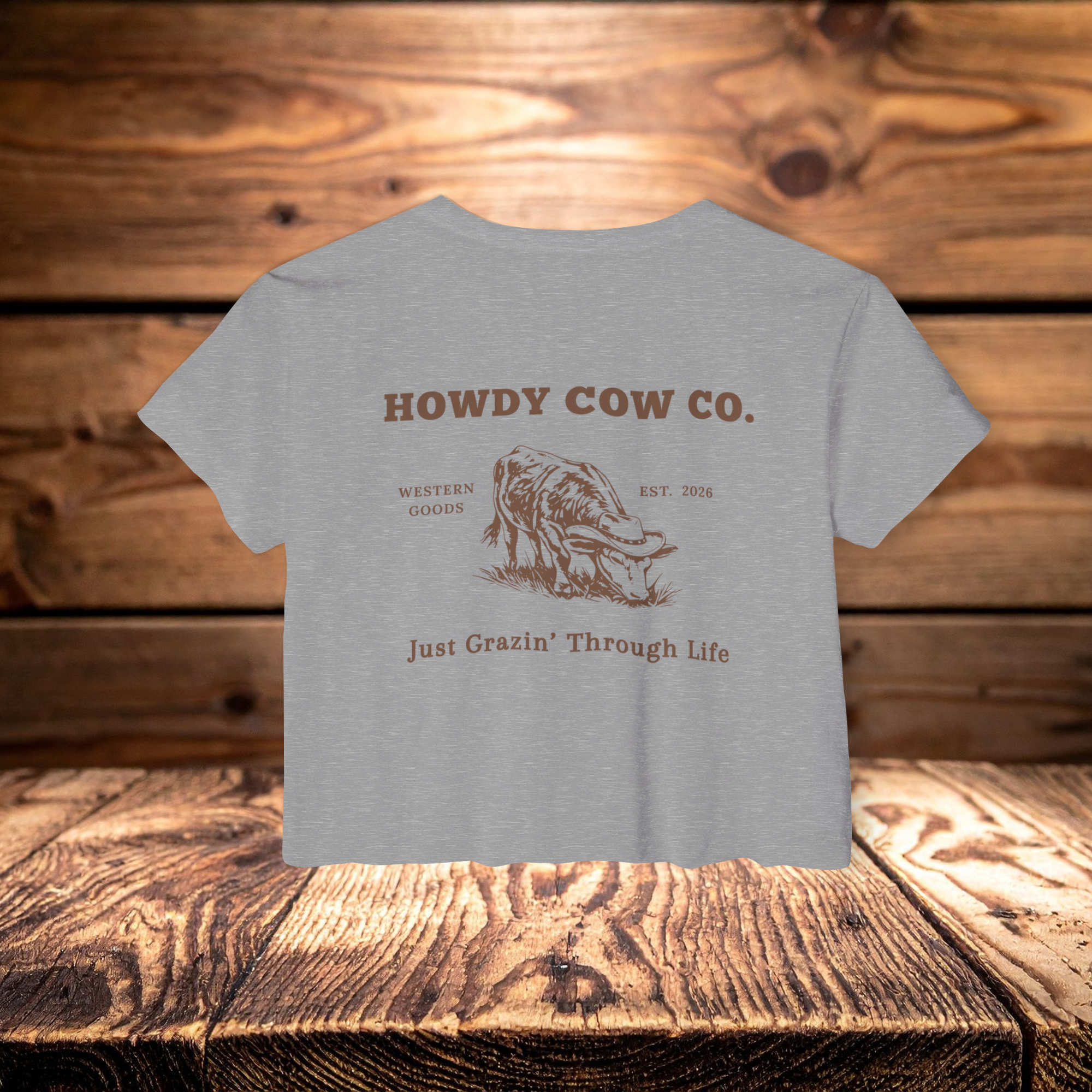 Howdy Cow Co. Crop Top — 'Just Grazin' Through Life' Western Graphic