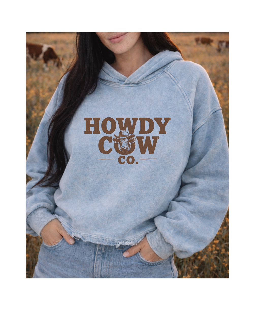 Howdy Cow Co. Vintage Washed Frayed-Hem Hoodie